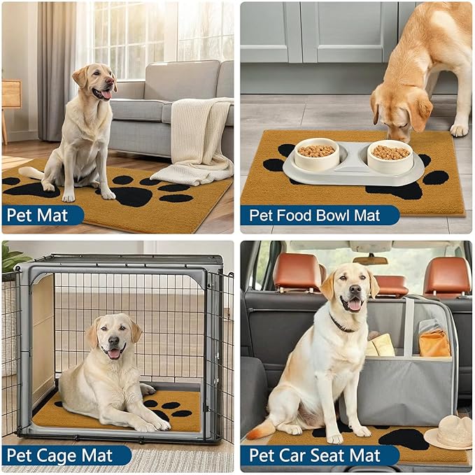 Buganda Dog Door Mat for Muddy Paws, Absorbent Dirt Trapper Washable Indoor Doormats, Non Slip Low-Profile Mud Mat for Dogs, Front Entrance Doormat for Inside Floor (36x24 Inches, Yellow and Black)