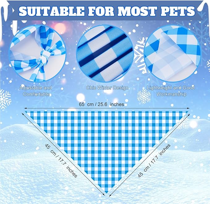 Abbylike 50 Pcs Plaid Dog Bandanas Bulk Blue Checkered Bandanas for Dogs Triangle Kerchief Bibs Scarf Set for Pet Holiday Costume Photo Props Accessories Pet Shops (25.6 x 17.7 x 17.7 Inch)