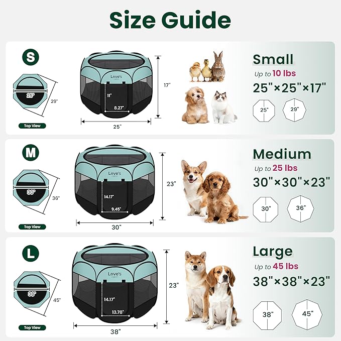 Love's cabin Pet Puppy Dog Playpen, Medium Dog Tent Crates Cage Indoor/Outdoor, Portable Playpen for Cat, Foldable Pop Up Dog Kennel Playpen with Carring Case, Removable Zipper Top, Green