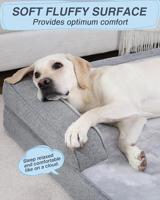 KSIIA Washable Dog Bed XXL Senior Dog, Orthopedic Warm Soft Pet Sofa Waterproof Pet Couch with Sides, Non-Slip and Egg-Crate Foam Jumbo Beds with Removable Cover, 47x32Inch, Grey