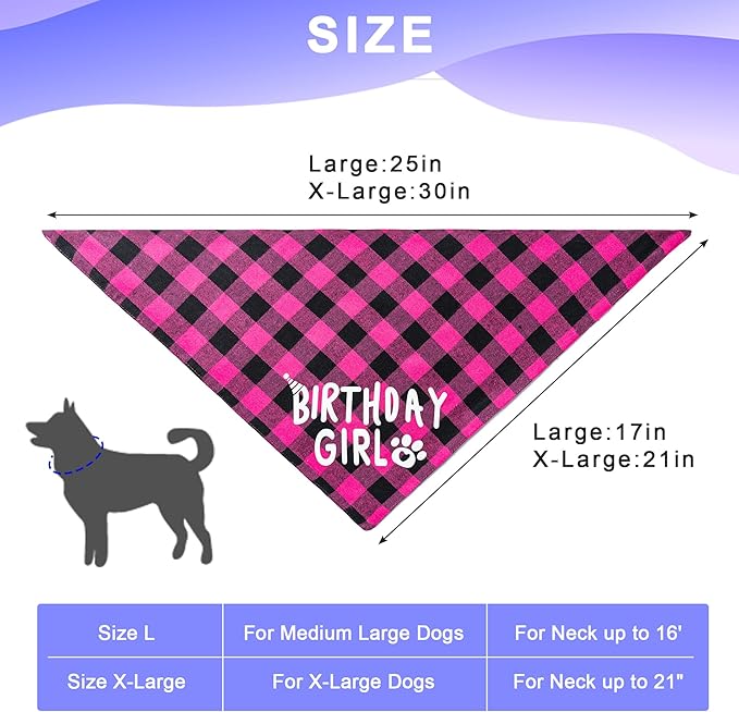 Dog Birthday Party Supplies Decorations with Dog Bandanas/Birthday Hat/Bow Tie Collar with 0-8 Numbers, for Medium Small Dogs Pets (Large, Pink)