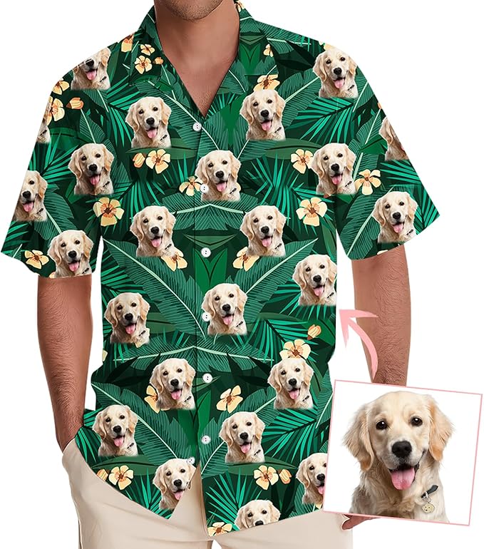 DILYPOD Custom Hawaiian Shirt with Face, Personalized Button Down Hawaiian Shirts for Men, Women, Photo Hawaiians Shirt
