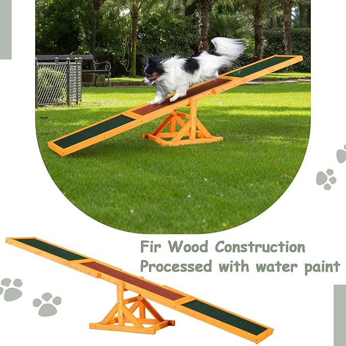 71" Dog Agility Seesaw Outdoor for Training and Exercise, Wooden Agility Dog Training Platform Equipment - Dog Obstacle Course Backyard Run Game Toy (Natural)