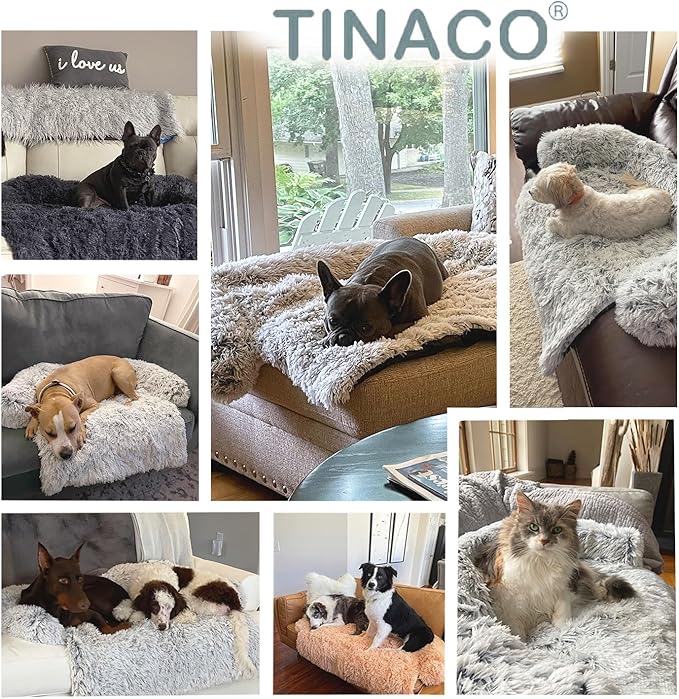 Calming Dogs/Cats Bed Mats, Dog Pad Washable Removable Couch Cover, Plush Long Fur Mat for Pets, Waterproof Lining, Perfect for Small, Medium and Large Dogs and Cats (Light Gray, 53"x39")