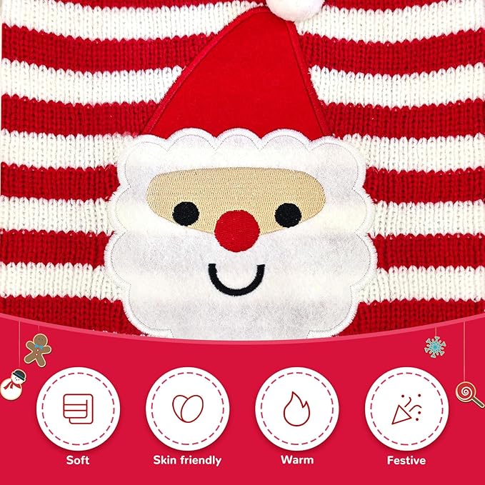 Dog Christmas Sweater Xmas Pet Clothes Cute Striped Santa Claus Costume Holiday Puppy Cat Jumpers Outfits New Year Gifts for Small Medium Large Dogs (XL, Red White Stripe Santa Claus)