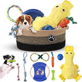 Zopeal Puppy Dog Toy Gift Storage Basket with Dog Toys Set Chew Toys Birthday Gift Basket Teething Interactive Squeaky Duck for Teething Small Medium Large Dogs(Black)