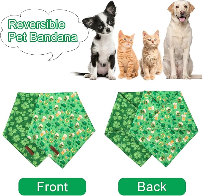 ARING PET St Patrick's Dog Bandana 2 Pack-Green Clovers Dog Bandanas, Reversible Shamrock&Beer Dogs Triangle Bibs Trefoil Pet Scarf for Dogs and Cats