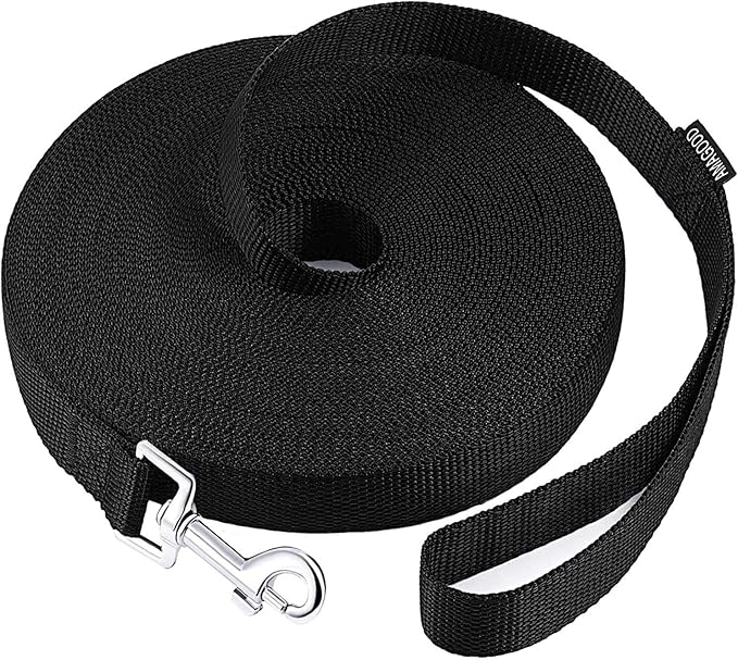 AMAGOOD Dog Leashes Heavy Duty 15ft 20ft 30ft 50ft 100ft Long Leashes-for Training,Tie Out(100Feet x 1Inch,Black)