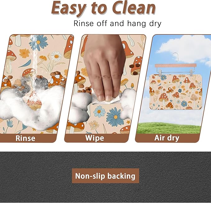Cute Mushroom Flower Dog Cat Food Mat,Absorbent Pet Feeding Mat with Rubber Backing,Non-Slip Water Bowl Placemat,Indoor Pet Accessories Supplies 12"x20"