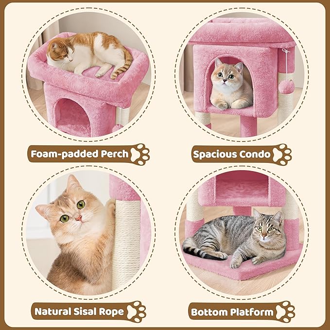 Yaheetech 23.5in Cat Tree Tower, Cat Condo with Sisal-Covered Scratching Posts, Cat House Activity Center Furniture for Kittens, Cats and Pets - Pink