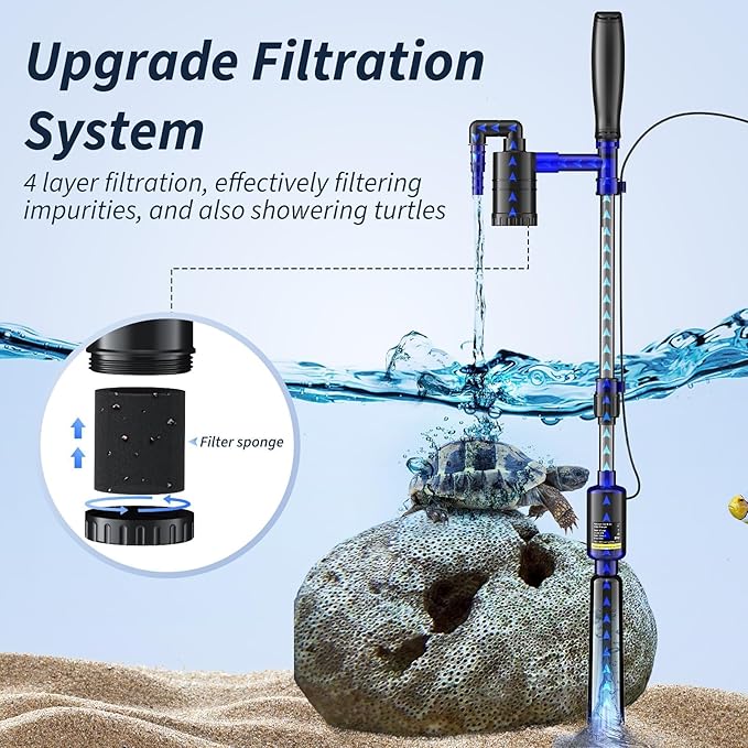 Fish Tank Cleaner, 530GPH/32W Electric Fish Tank Cleaning Tools, Adjustable Water Flow Aquarium Gravel Cleaner, Turtle Tank Gravel Cleaner Vacuum for Wash Sand, Water Changing and Water Circulation