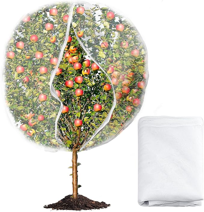 8 x 6.6ft Large Fruits Tree Netting, Garden Mesh Insect Tree Cover with Zipper Drawstring Bird Barrier Net Plant Bags Blueberry Bushes Protection Plant Cover for Prevent Animals Deer Squirrel Bug