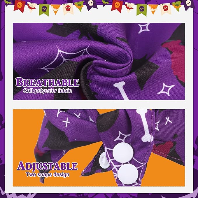 PAWCHIE Dog Halloween Bandanas 4 Pack, Reversible Pumpkin Dogs Scarf Bibs, Dog Holiday Costume Set with Two Adjustable Snaps, Multiple Halloween-Themed Patterns for Dogs Puppy, Cats, Pets