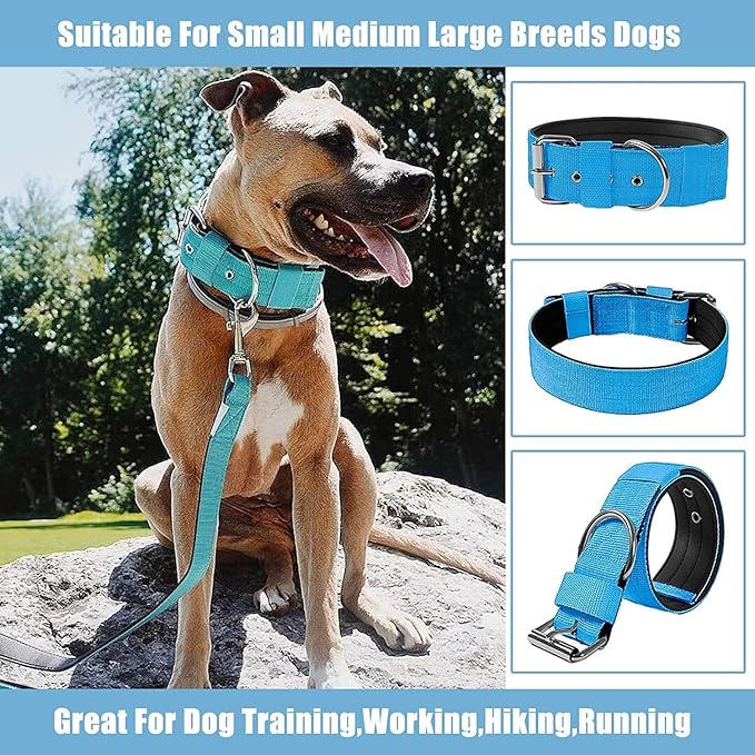 Heavy Duty Tactical Dog Collar - 1.5" Width Military Durable Thick Nylon with Adjustable Metal D Ring & Buckle Working Training K9 Collar for Medium Large Dogs (XL(23"-26"), Light Blue)