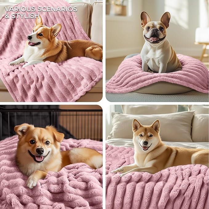 LINENLUX 1 Pack 3 Soft Dog Blanket Washable Warm Fleece Cat Blankets for Pet Puppy Fluffy Calming Flannel Pink Large