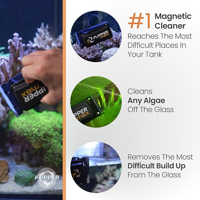 FLIPPER Max Magnetic Aquarium Glass Cleaner – 2-in-1 Scrubber and Scraper, Hands-Free Fish Tank Cleaner for Algae Removal, Safe for Glass and Acrylic Tanks up to 3/4" (19mm), Freshwater & Saltwater