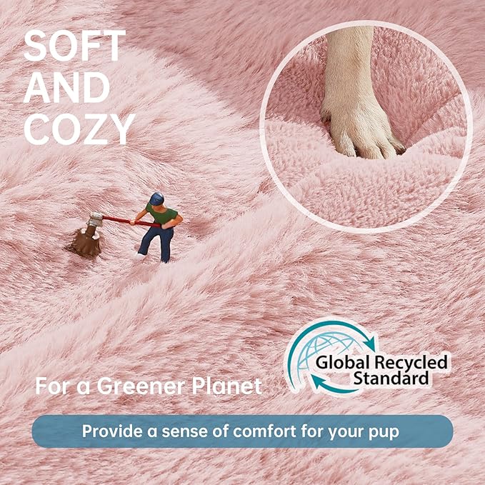 OhGeni 27 inches Calming Donut Dog & Cat Bed for Medium Pets, Warming Comfort Fluffy Short Pile Fur, Durable Machine Washable, Cute Round Bed for Puppy and Kitten, Pink