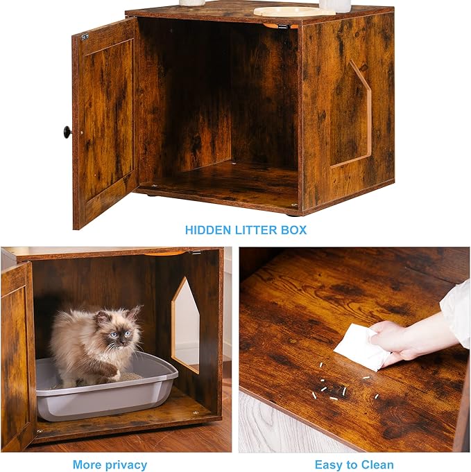 Hey-brother Cat Tree with Litter Box Enclosure, All-in-one Cat Tower for Indoor Cats with Large Hammock, Bed, Food Station, Scratching Posts, Modern Style Pet Furniture, Rustic Brown MPJ100SR