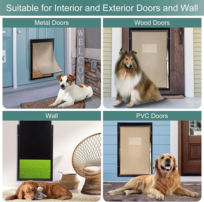 Dog Door Aluminum Pet Door with Extra-Large Flap, Doggie Door Designed with Automatic Closing Magnetic Flap, Telescoping Tunnel (X-Large&Adjustable Thickness)