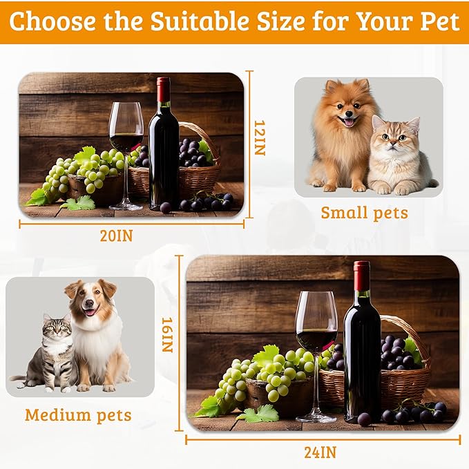 Pet Feeding Mat,Red Wine Absorbent Dog Cat Food Mat Grape Wood Dog Mat with Rubber Backing,Non-Slip Water Bowl Placemat,Pet Supplies 12" x 20"