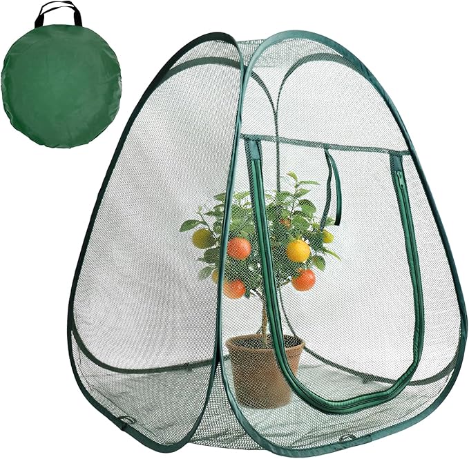 1PC Mesh Plant Protector Tent from Animals, 28X28X32Inch Pop Up Garden Netting Cover Large Green Crop Cage Plant Protection Tent to Protect Outdoor Potted Plants Flowers Fruits from Deer Birds Cat