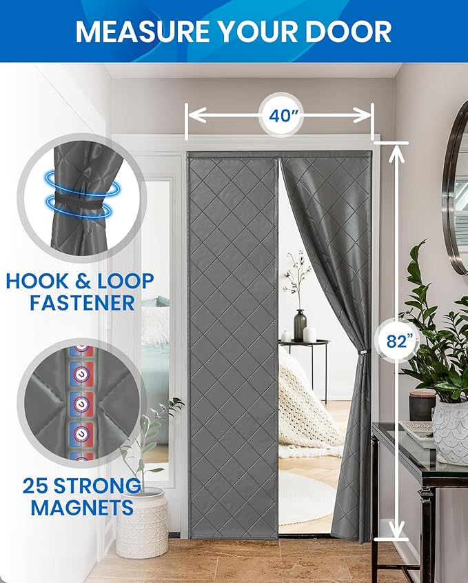 Flux Phenom Thermal Insulated Door Cover - Easy Install - Temperature Protection Barrier, Keeps Warm Air in, 50 Magnets for Secure Gap Free Closure, Magnetic Door Curtain for Winter - 40"x82"