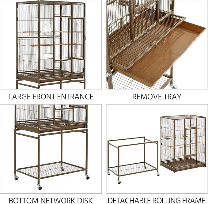 Topeakmart 53.5inch Large Bird Cage Metal Mobile Parrot Cage for Canary Pacific Parrotlet Lovebird Budgie Caique Senegal Green-cheeked Conure, Palmer Green