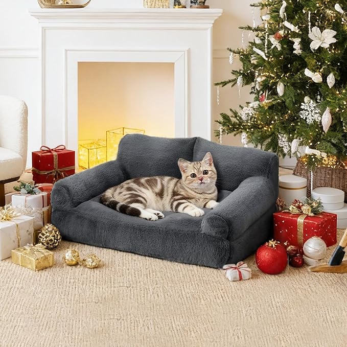 Cat Beds for Indoor Cats, Cat Couch Bed, Cute Cats Sofas for Pets, Small Dog Sofas & Chairs with Removable Washable Cover, Plush Soft Pet Furniture for 10lbs Small Dogs & Cats(Dark Grey)
