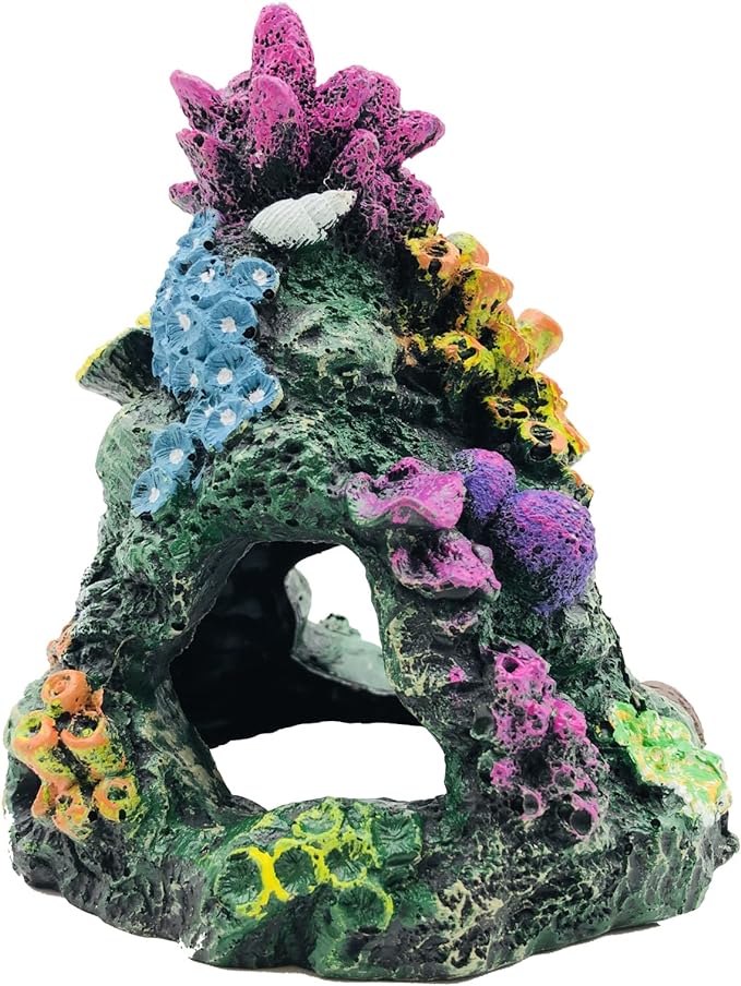 GSD Aquarium Colorful Coral Reef Set Fish Tank Decoration Mountain Ornament for Aquarium Environments Decor Accessories, Coral Mountain x 1, Aquatic Plant x 4