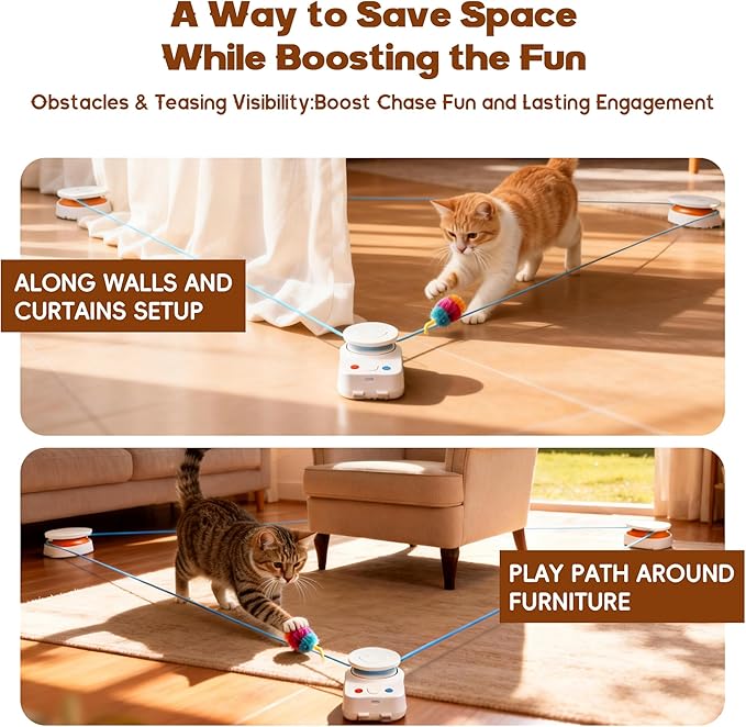Interactive Cat Toy for Indoor Cats – Automatic Moving & Enrichment Toy for Indoor Cats/Kitten, Auto/Manual Control Cat Treadmill for Exercise & Mental Stimulation, Stimulating Chase Toys (H1K2)