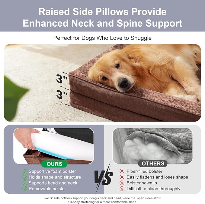 Orthopedic Dog Beds for Large Dogs, Memory Foam Dog Beds Large Sized Dogs, Washable Removable Cover, Nonskid Bottom, Waterproof, for Indoor, Outdoor, Crate ＆ Car Use, 36x27x6 Inches, Brown Grey