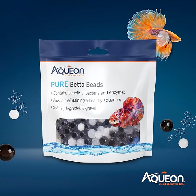 Aqueon PURE Betta Beads, Water Care for Unfiltered Aquariums, Maintains Clear Water and Helps Breakdown Organic Sludge, Black & White