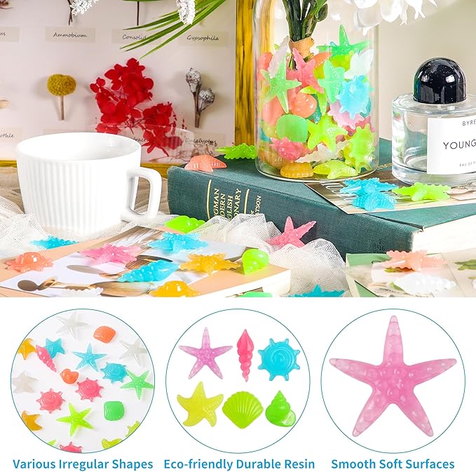 OSOPOLA 100 PCS Glow in The Dark Rocks - Mixed Color Luminous Stones Starfish-Shaped Sea Aquarium Glow Stones Fish Tank Rocks Outdoor Decor Garden Yard Walkway Pathway FD05MX100A