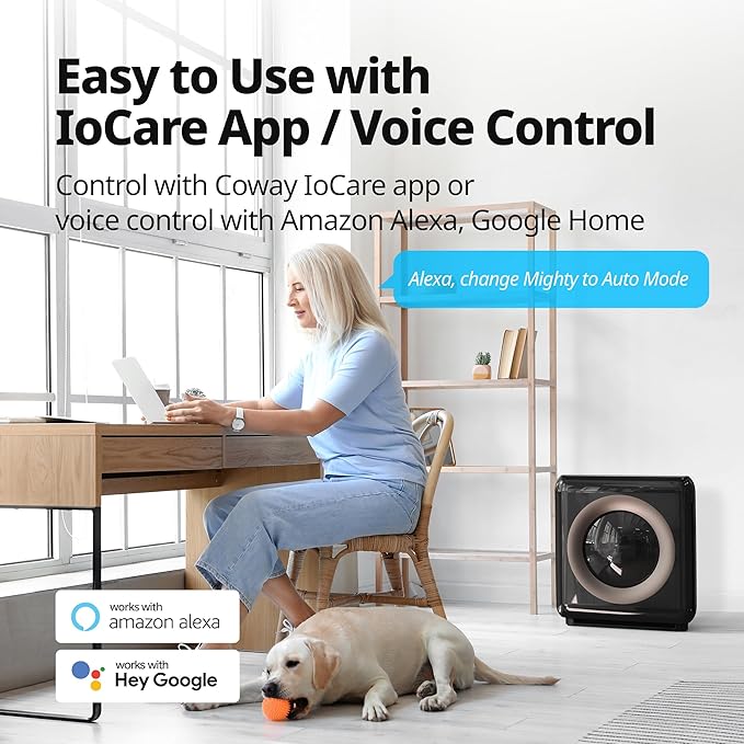 COWAY Air Purifier for Home Up to 1,575ft², App-Enabled Smart Technology, Compatible with Amazon Alexa, HEPA Filter for Smoke, Allergies, Odor, Auto Mode, Airmega AP-1512HHS Black