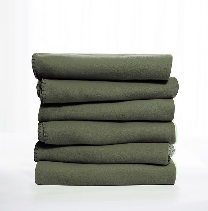 Fleece Throw Blanket Set Bulk for Travel Kids Outdoor Wedding Pet (Olive Green, Pack of 6 50x60 Inches)
