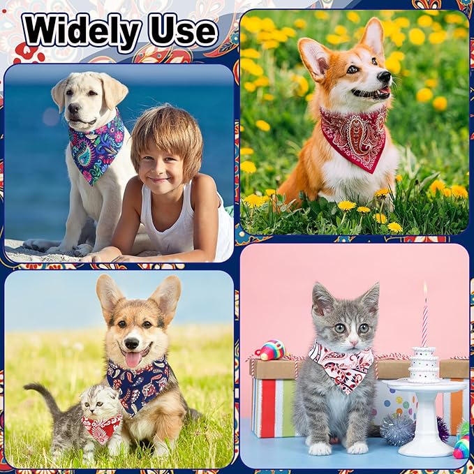 Aliceset 180 Pcs Paisley Dog Bandana Bulk Retro Bandanas for Dogs Adjustable Washable Pet Triangle Scarf Paisley Print Dog Kerchief Bibs for Small Medium Large Dog Cat Holiday Costume Accessories