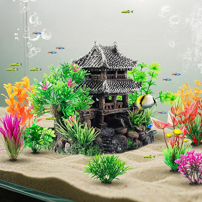 CousDUoBe 9Pcs Resin Castle Decorations Set，Realistic Fish Tank Castle with Eco-Friendly Design,Fish Tank Decorations Aquarium Accessories