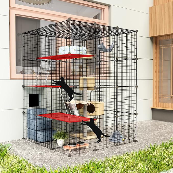 Oneluck 55 Inch Catio Outdoor Cat Enclosure with Super Large Enter Door, Balcony Cat Playpen with Platforms,DIY Outside Cat Patio Large Exercise Place Ideal for 1-3 Cats