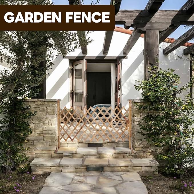 MYOYAY 2PCS Expandable Instant Fence Retractable Wooden Fence Wooden Pet Gate Freestanding Wood Plant Screen Fence Partition Wood Garden Trellis for Home Yard Garden Indoor Outdoor Decor
