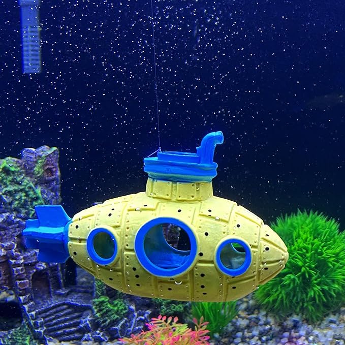 Floating Fish Tank Decoration, LittleCute Retro Submarine AquariumDecoration with Two Float Balls,Resinous Fish Tank Accessorie
