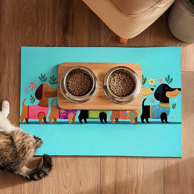 Spring Dachshund Pet Feeding Mat 24x16 Inch Cute Pet Feeding Area Mat Pet Food Mat Pet Mats for Food and Water Dog Mat for Food and Water Indoor Feeding Corner Kitchen Floor Decor