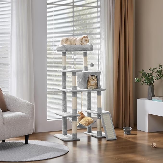 Yaheetech Cat Tree Tower 54in, Multi-Level Pet Stand Furniture with Extended Platform Hammock Scratching Posts Condo for Large Cats to Play and Sleep
