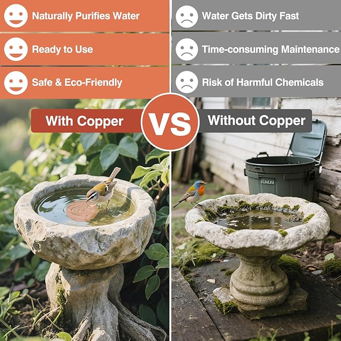 Bird Bath Copper Disc- Reinforced 99.99% Pure Copper Bird Bath Purification Basin with Three-Point Support Providing Physically Safe Clean Water Suitable for Outdoor Bird Baths