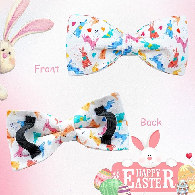 Lionheart glory Easter Dog Collar with Bow Tie Rabbit Print Dog Collar Girl or Boy Soft Durable Adjustable Puppy Gift Collar Bows Spring Collar Dog Bow
