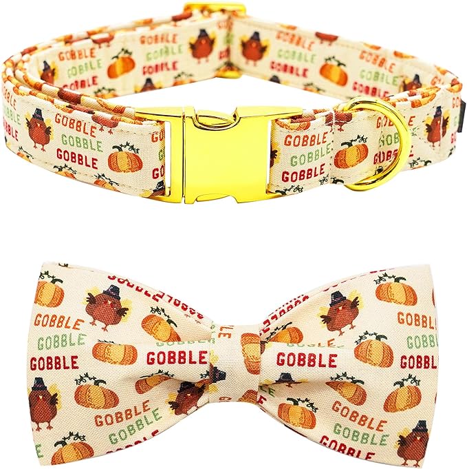 Dog Collar, Thanksgiving Turkey Pet Collar Bow Holiday Girl Boy Puppy Collar Adjustable for Large Dogs