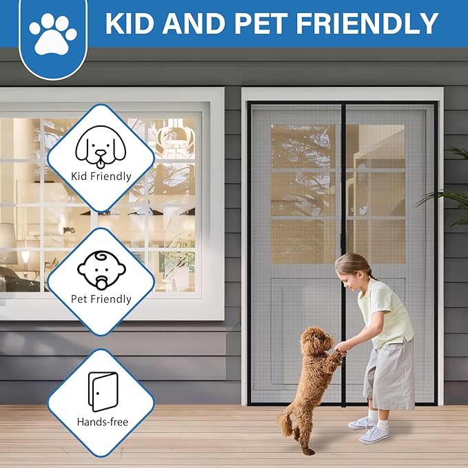 Upgraded PET Mesh Magnetic Screen Door Stronger Than Fiberglass and Polyester,Hands Free,Keep Bugs Out,Pet & Kid Friendly,Suitable for Sliding Doors,Patio and French Doors-64" X 80"