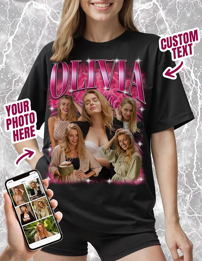 Custom Bootleg Rap Shirt with Photo Text, Vintage Custom Picture Shirt for Girlfriend, Boyfriend, Dad, Mom, Pet Lover Friend