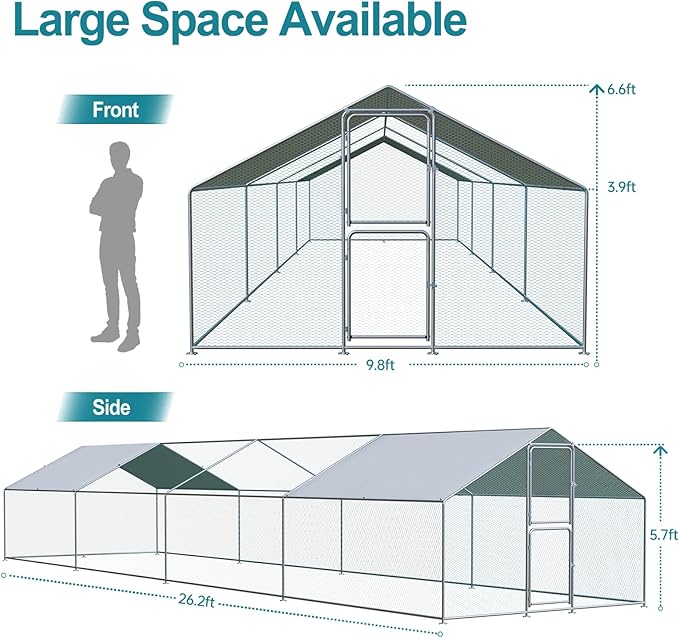 Large Chicken Coop, Chicken Coops for 40 Chickens, Chicken Runs for Yard with Water Poof & UV Resistance Cover, Spire Roof Chicken Coop Run with Double Lockable Doors for Outdoor Backyard