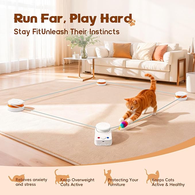 Interactive Cat Toy for Indoor Cats – Automatic Moving & Enrichment Toy for Indoor Cats/Kitten, Auto/Manual Control Cat Treadmill for Exercise & Mental Stimulation, Stimulating Chase Toys (H1K3)
