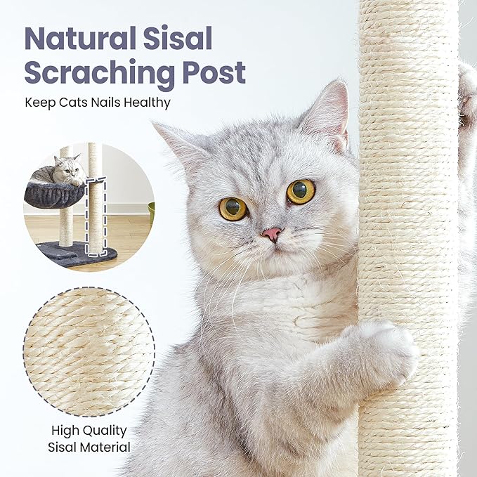 Small Cat Tree Tower with Lots of Scratching Posts - 42 Inch Medium Compact Cats Scratch House with Hammock Perch for Multi Level 2 Kitty - Indoor Corner Cat Bed Condo Climbing Gym Towers Furniture